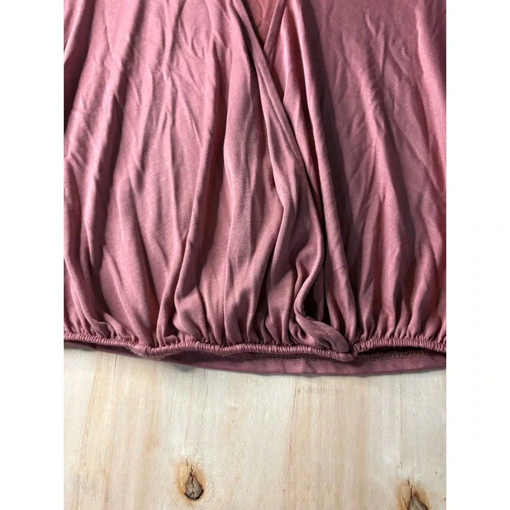 Lulus Womens Dusty Rose Long Sleeve Surplice Elastic Hem Blouse Top Large